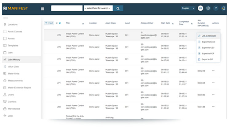screenshot of manifest software platform