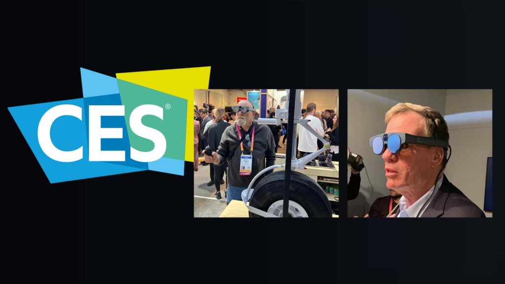 CES logo and men wearing magic leap headsets