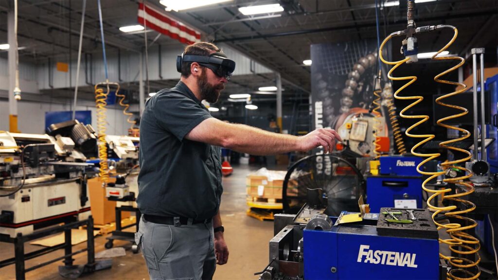 fastenal employee performing task with augmented reality goggles