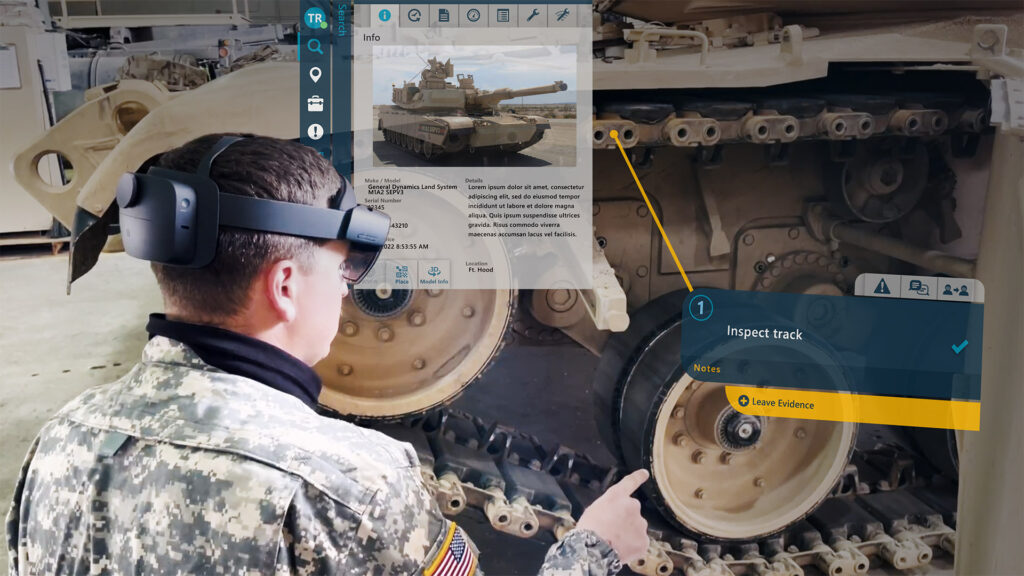 soldier inspecting tank track using augmented reality digital work instructions