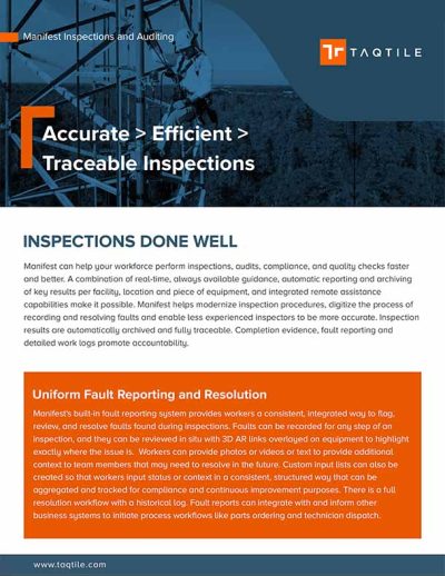 Equipment inspections with augmented reality Taqtile Manifest white paper